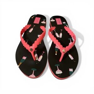 Kate Spade New York Malta Flip Flops Sandals Black Pink Champagne Size  10 NWOT